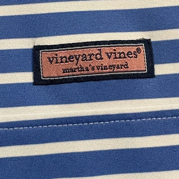 Vineyard Vines Blue and Cream Striped The Shep Shirt quarter zip Pullover - Picture 2 of 7